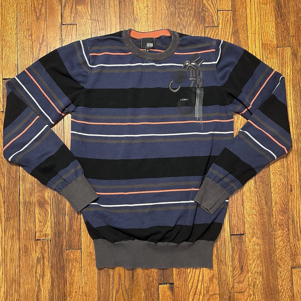 Jack & Jones Striped Crewneck Sweater Navy Black Orange Men's Medium